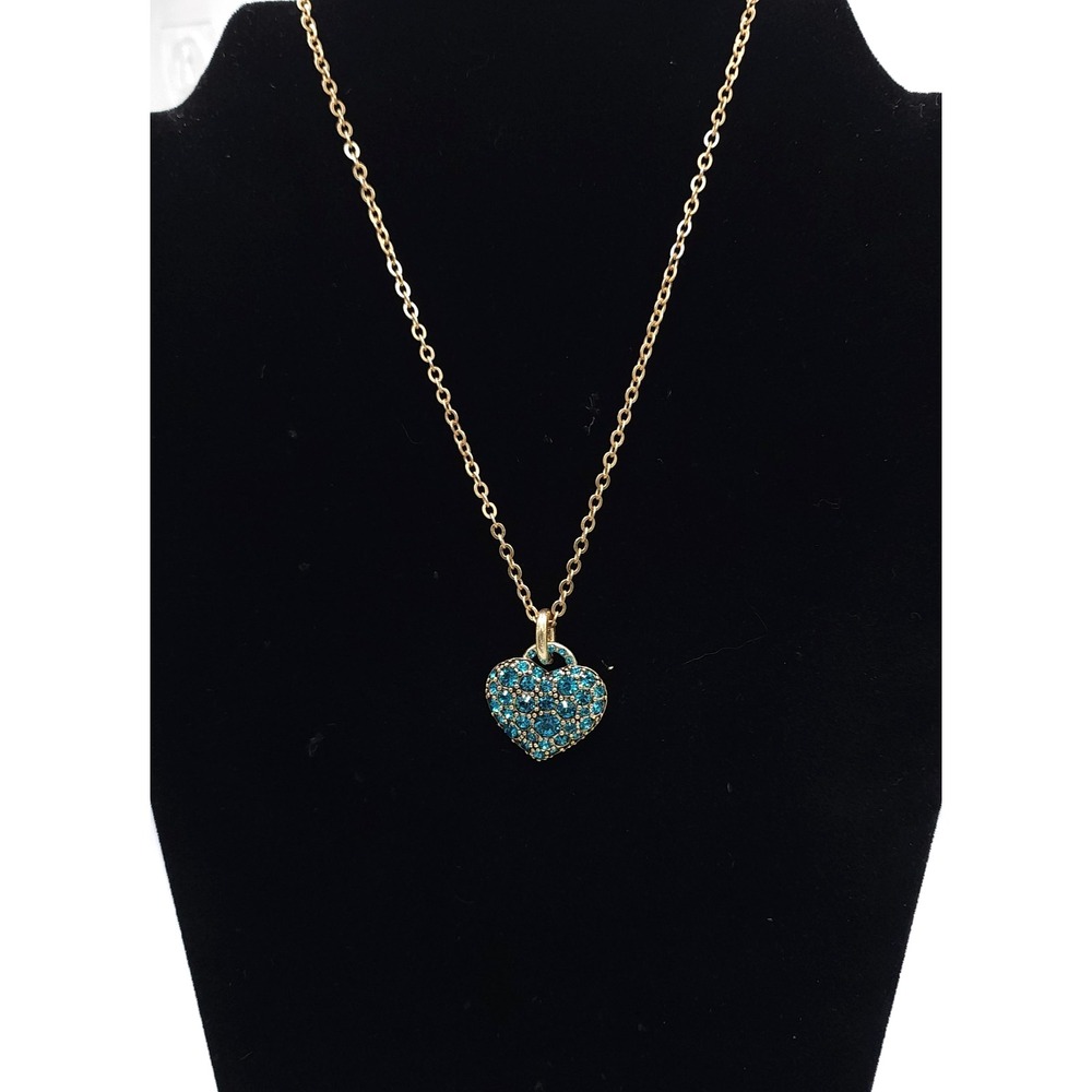 Pilgrim Blue Crystal Heart Pendant Necklace Gold Plated Adjustable NWT